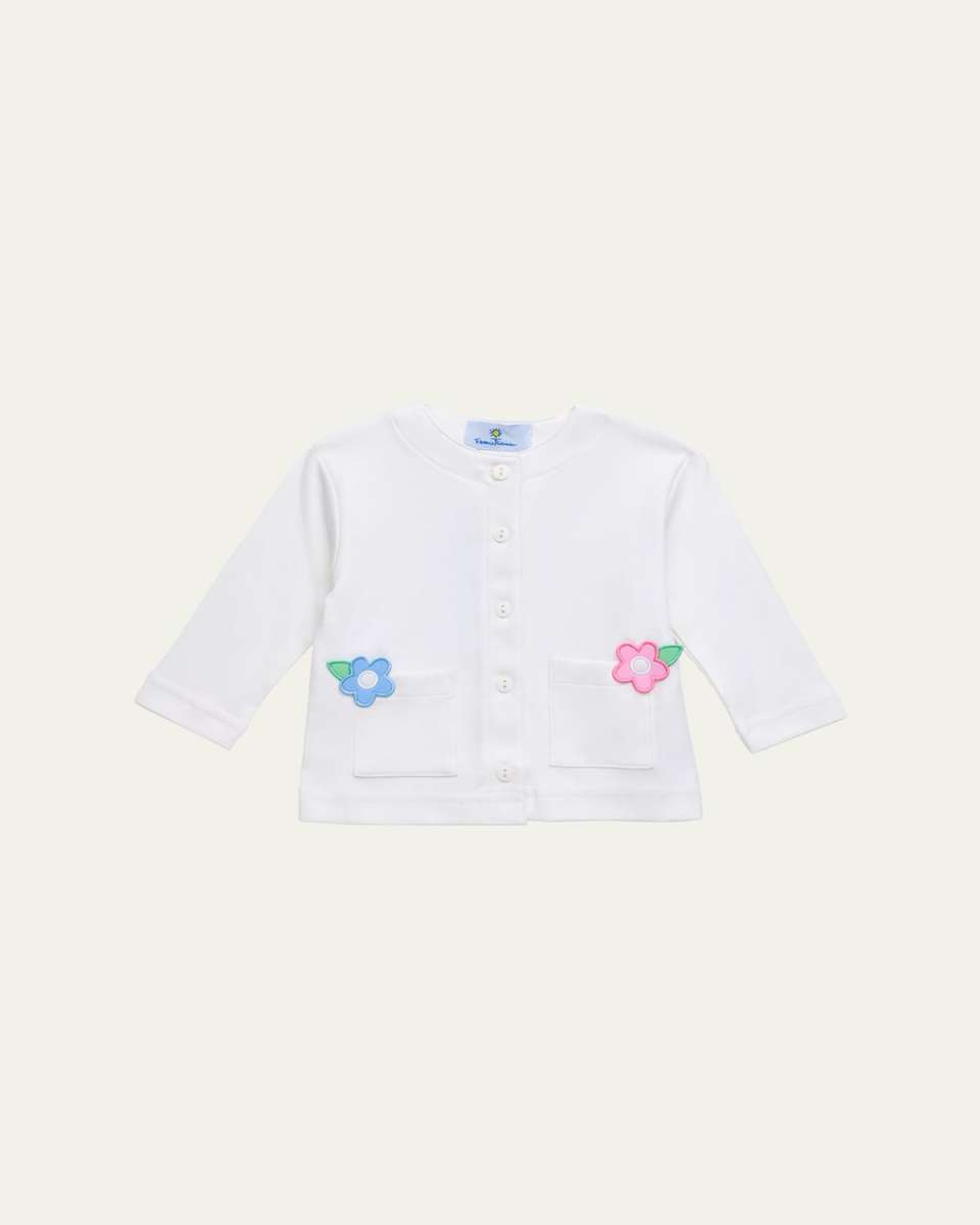Girl's White Knit Cardigan with Flowers