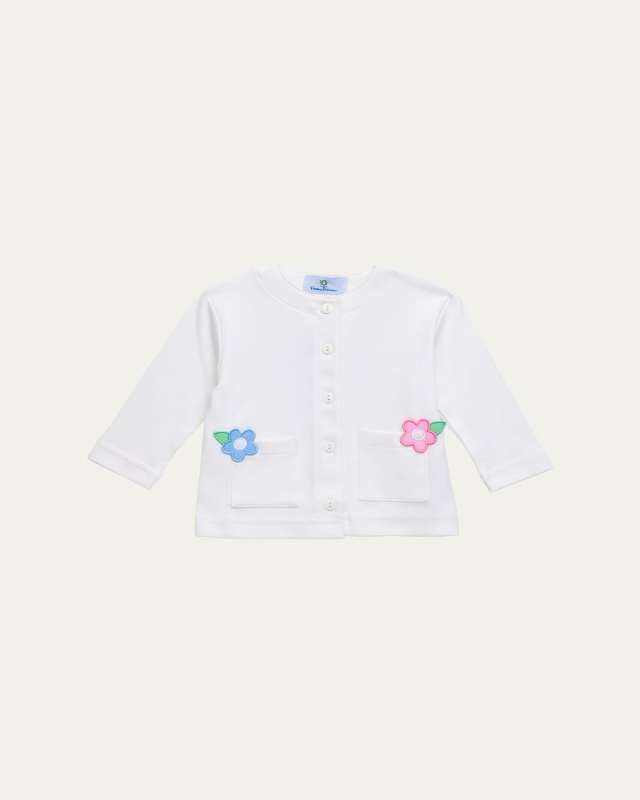 Girl's White Knit Cardigan with Flowers