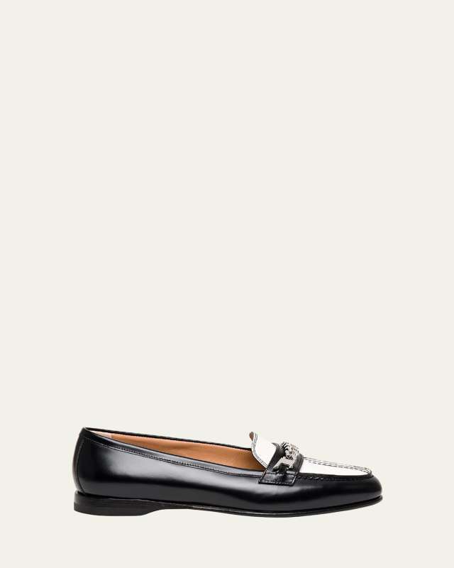 Andrea Bicolor Leather Chain Loafers