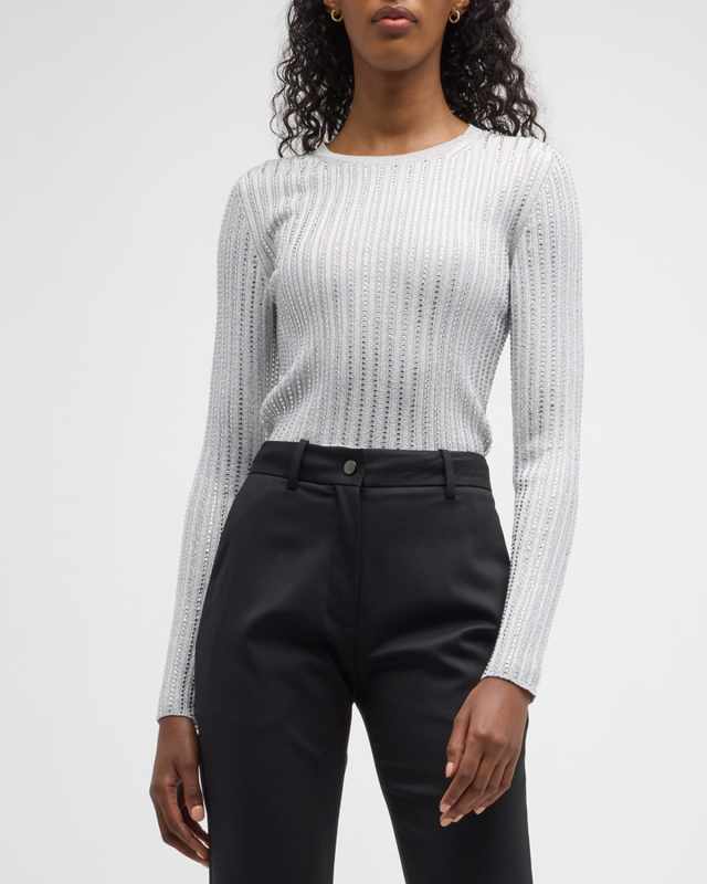 Metallic Strass-Embellished Long-Sleeve Sweater