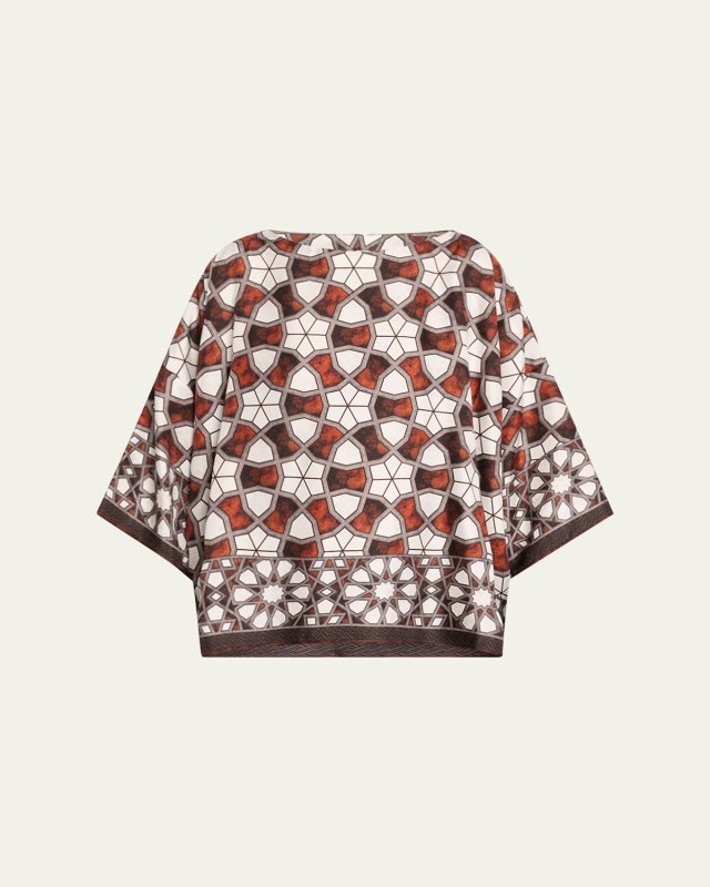 Printed Wide Bateau Neck Top (Mid Plus Length)