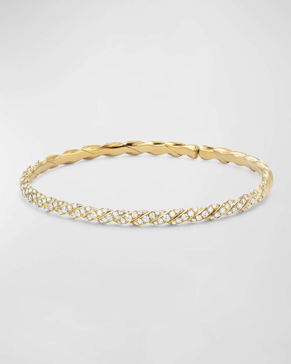 Sculpted Cable Flex Bracelet with Diamonds in 18K Gold, 3.5mm