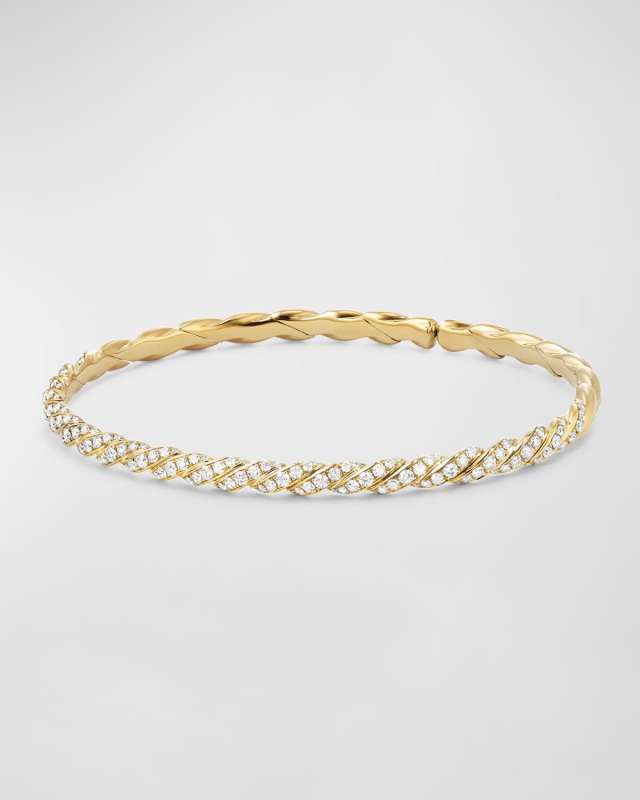 Sculpted Cable Flex Bracelet with Diamonds in 18K Gold, 3.5mm