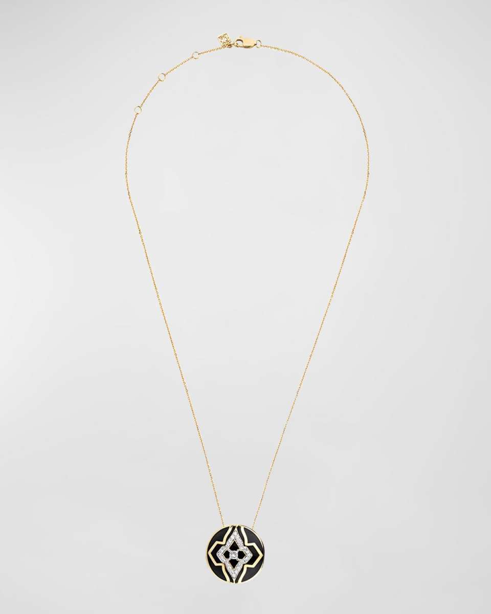 18K Yellow Gold Piano Black New York Wanderlust Pendant Necklace, 16-18"L