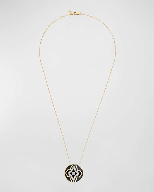18K Yellow Gold Piano Black New York Wanderlust Pendant Necklace, 16-18"L