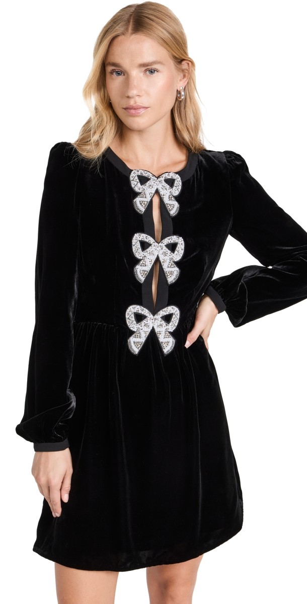 Saloni Camille Bows Mini Dress Black/Pearl Bows