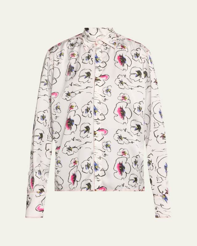 Floral Stencil Draped Silky Blous