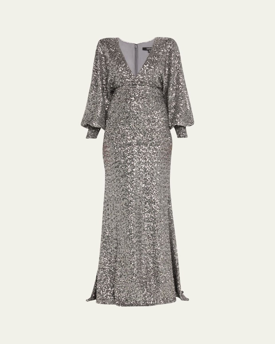 Sequin Deep V-Neck Gown