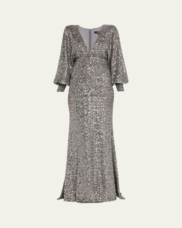 Sequin Deep V-Neck Gown