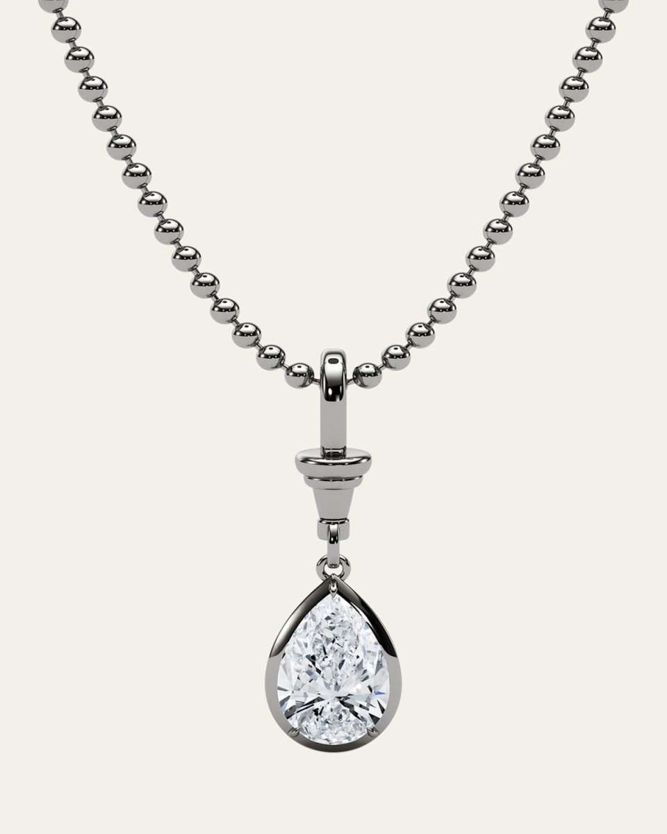 18K Ball and Chain Pear Shape Lab Grown Diamond Pendant Necklace, 3.0tcw