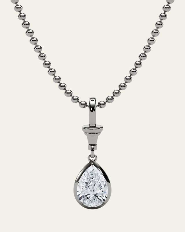 18K Ball and Chain Pear Shape Lab Grown Diamond Pendant Necklace, 3.0tcw