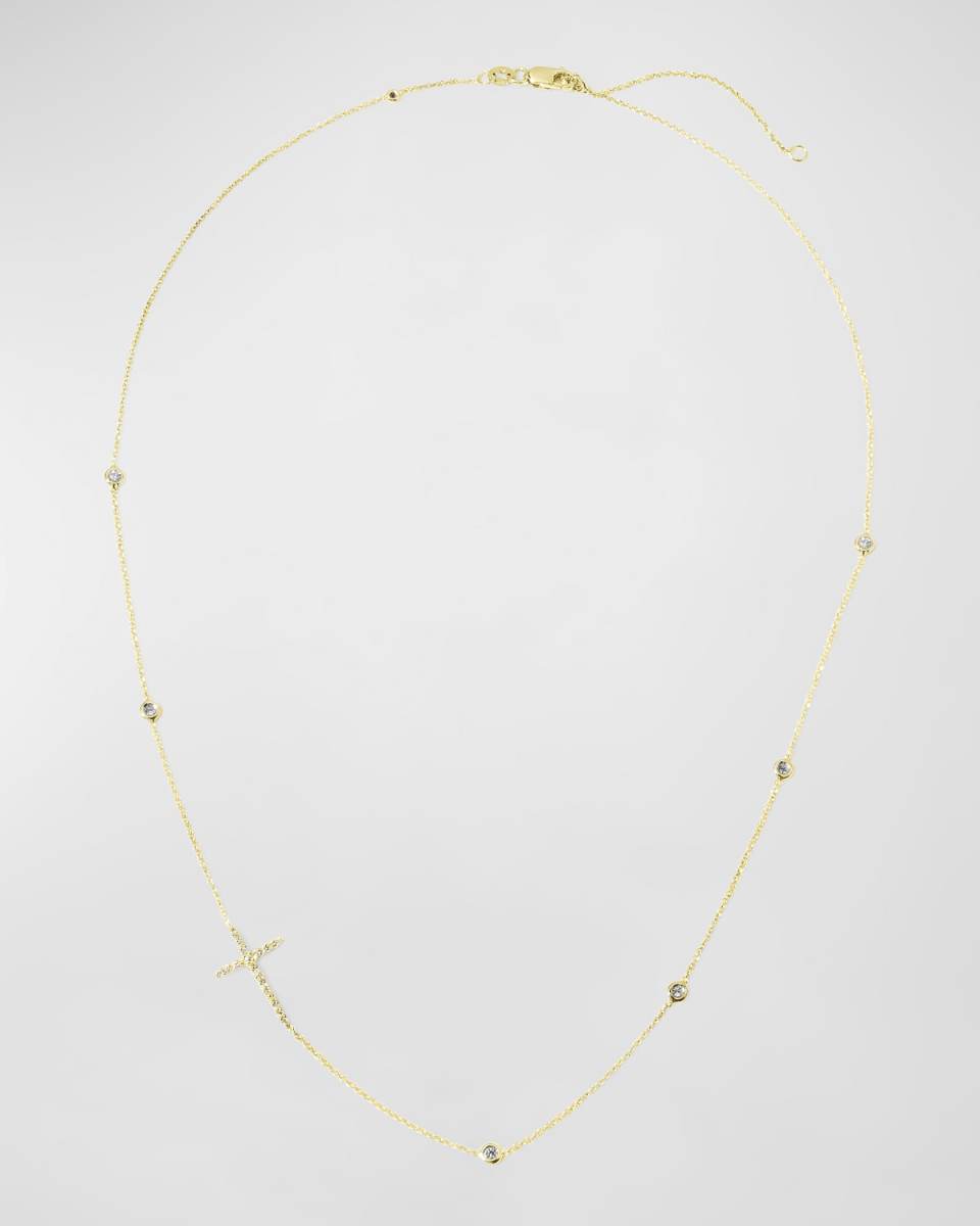 Integrated Diamond Cross Necklace, White Gold