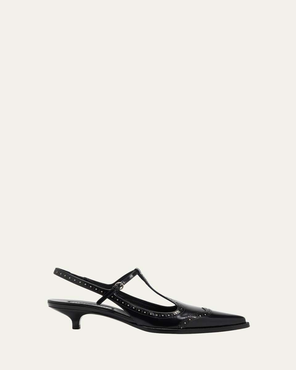 Leather Wing-Tip Mary Jane Slingback Pumps