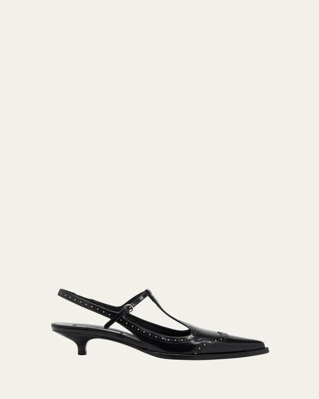 Leather Wing-Tip Mary Jane Slingback Pumps