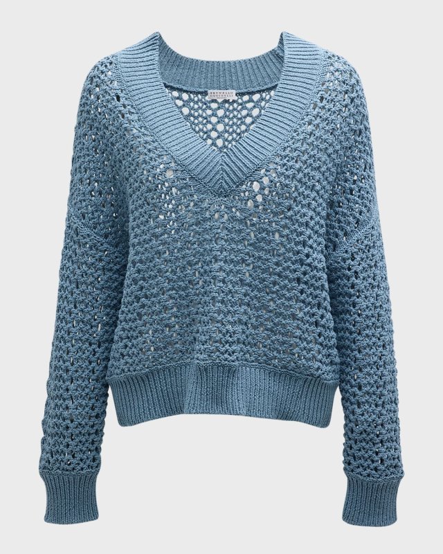 Cotton Open-Work Knit Sweat