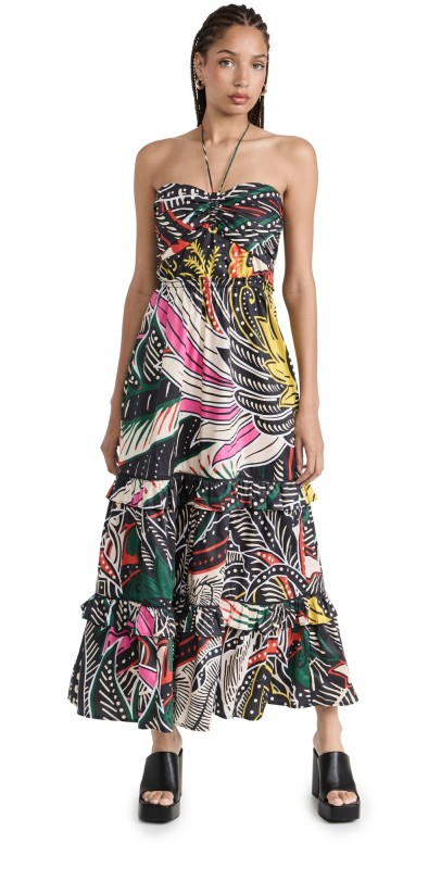 Figue June Dress Waxcloth Bird Multi Black