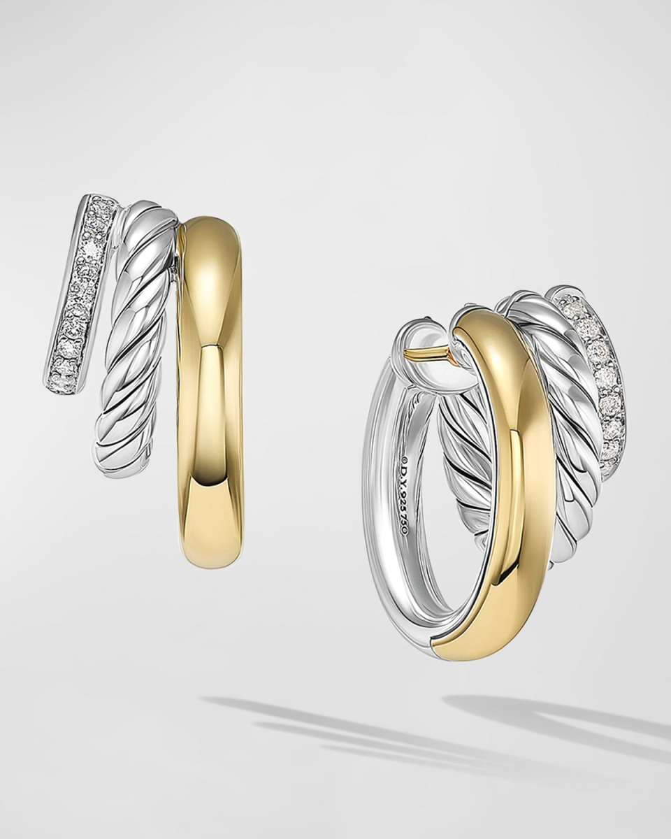 DY Mercer Huggie Hoop Earrings with Diamonds in Silver and 18K Gold, 19.8mm, 0.85"L