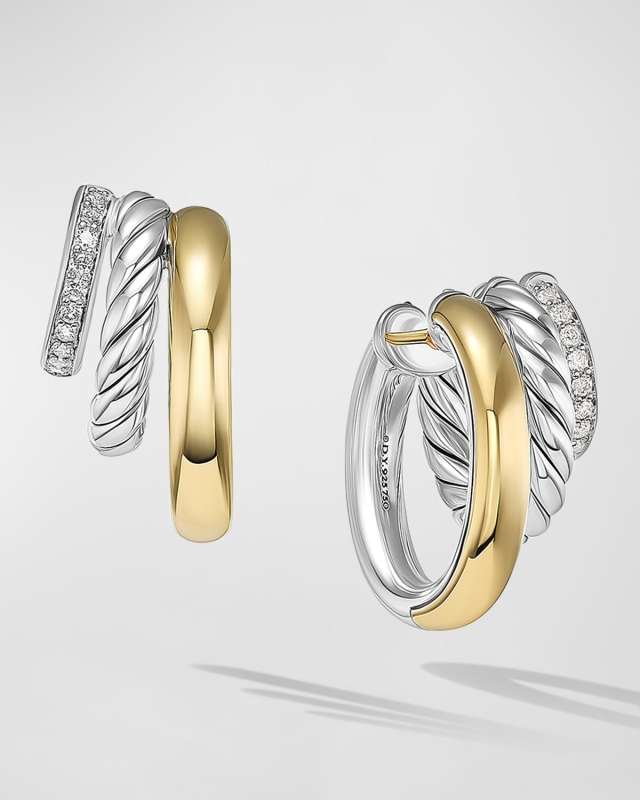 DY Mercer Huggie Hoop Earrings with Diamonds in Silver and 18K Gold, 19.8mm, 0.85"L