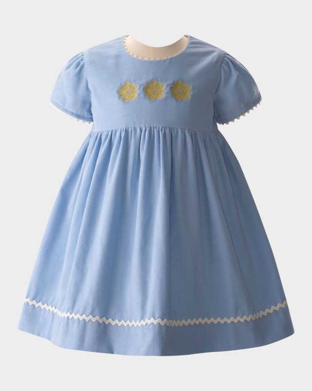Girl's Snowflake Embroidered Dress, Size 6M-24