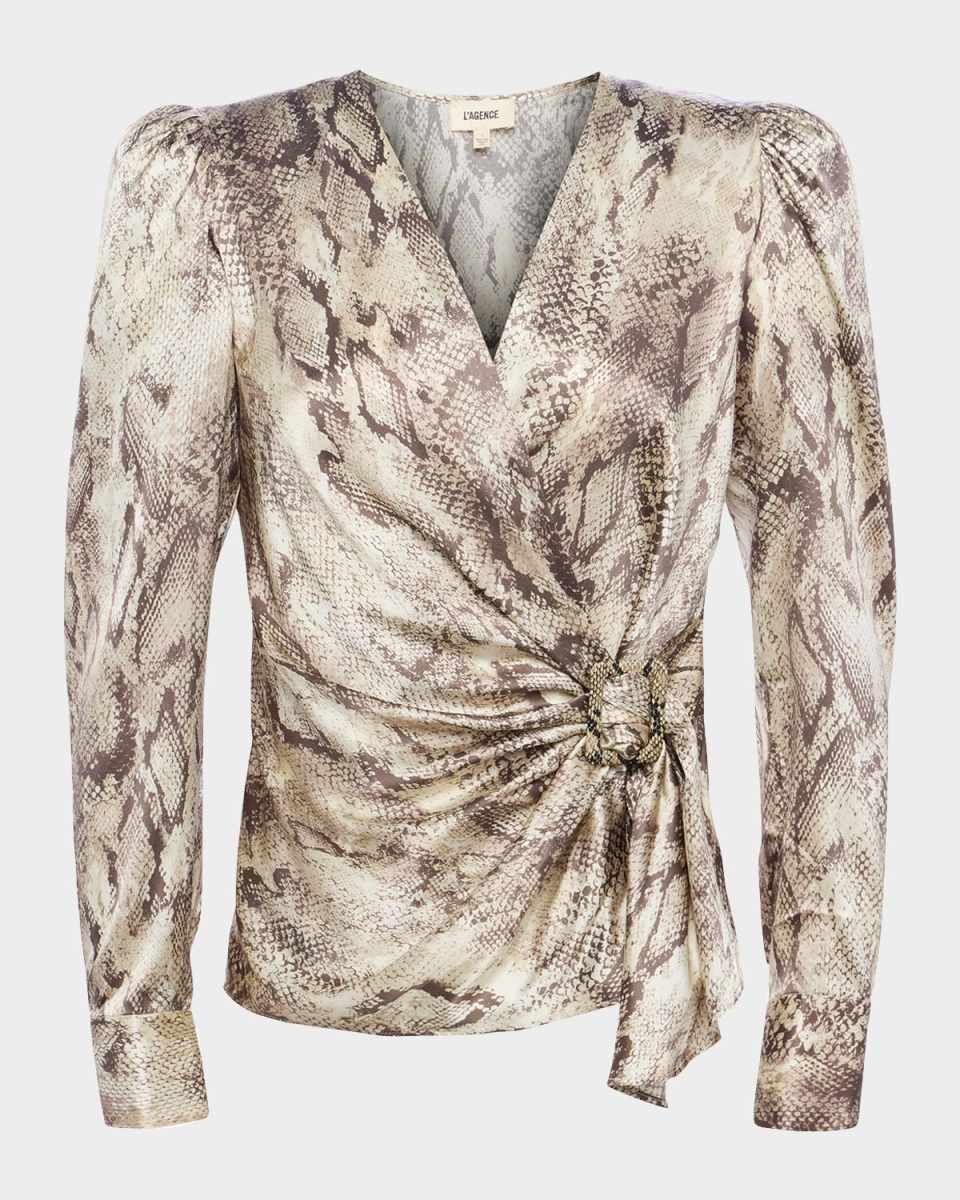 Bensen Snake-Printed Wrap Blouse