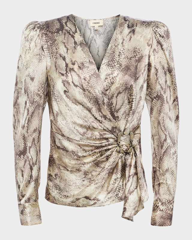 Bensen Snake-Printed Wrap Blouse