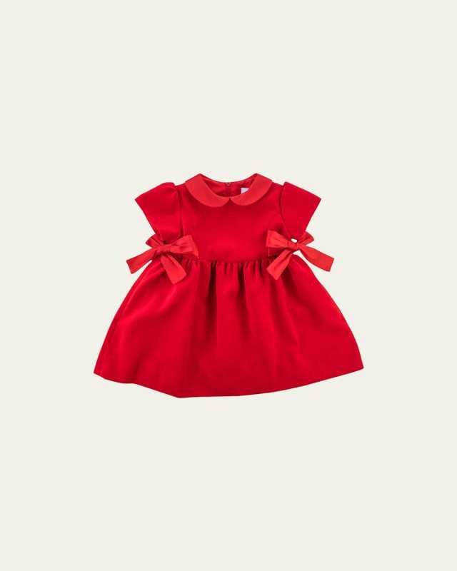 Girl's Velvet Dress W/ Silk Bows, Size 6M-24