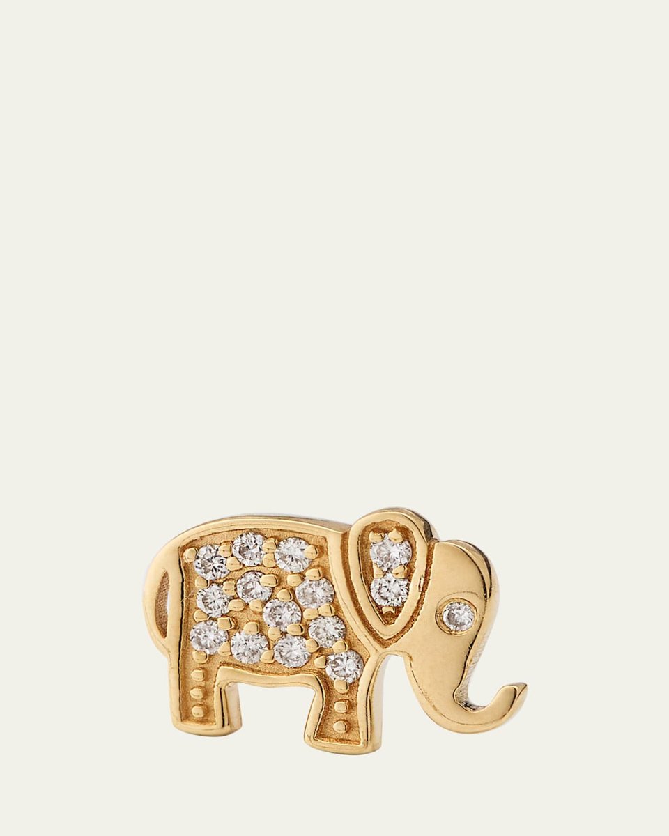14k Yellow Gold Diamond Elephant Stud Earring, Single