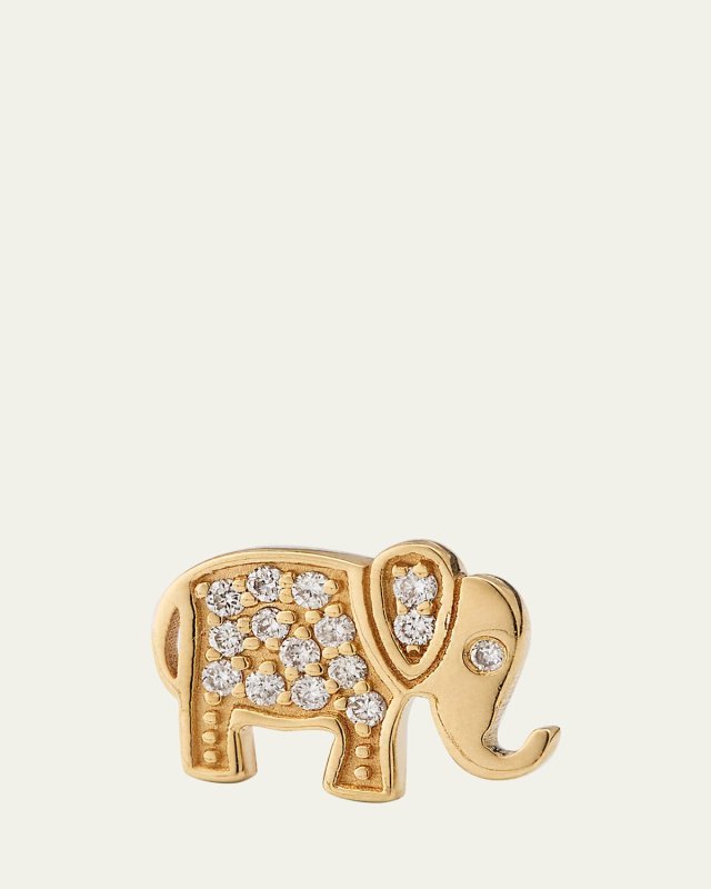 14k Yellow Gold Diamond Elephant Stud Earring, Single