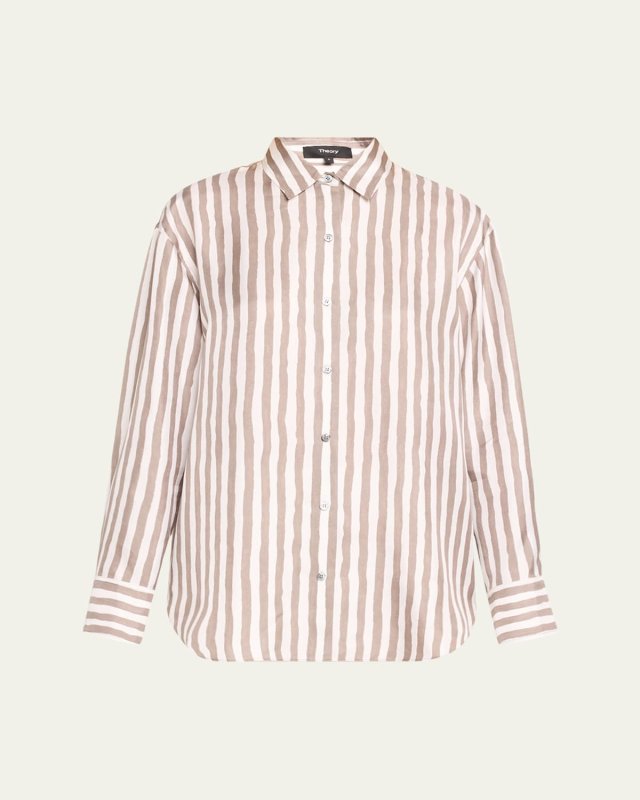 Striped Silk Button-Front Boyfriend Shirt