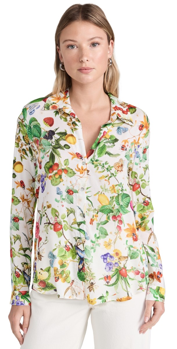 L'AGENCE Holly Long Sleeve Blouse Wht Mult Mix Botanical