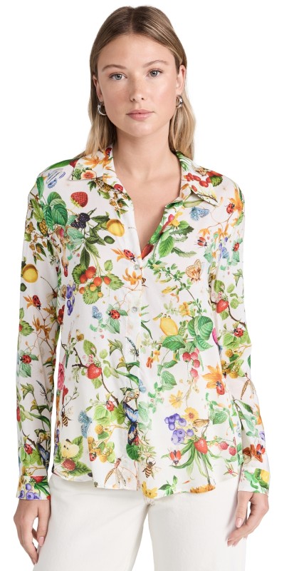 L'AGENCE Holly Long Sleeve Blouse Wht Mult Mix Botanical