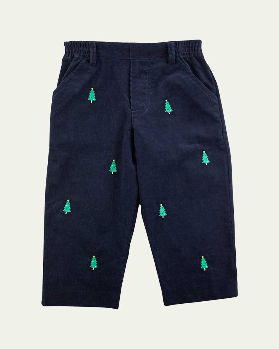 Boy's Corduroy Pants W/ Embroidered Christmas Trees, Size 4T-