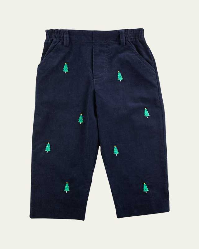 Boy's Corduroy Pants W/ Embroidered Christmas Trees, Size 4T-
