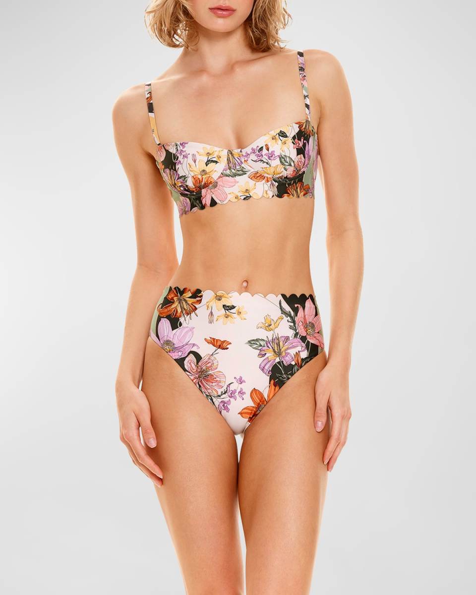 Penelope Vitreo Scallop-Trim Bikini Bottoms