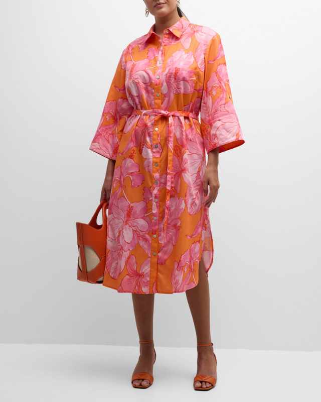 Plus Size Alex Floral-Print Midi Shirtdress