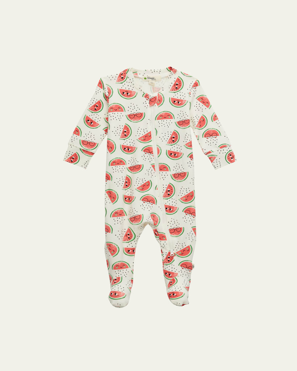 Kid's Zip-Front Footie Pajamas, Size OM-18M
