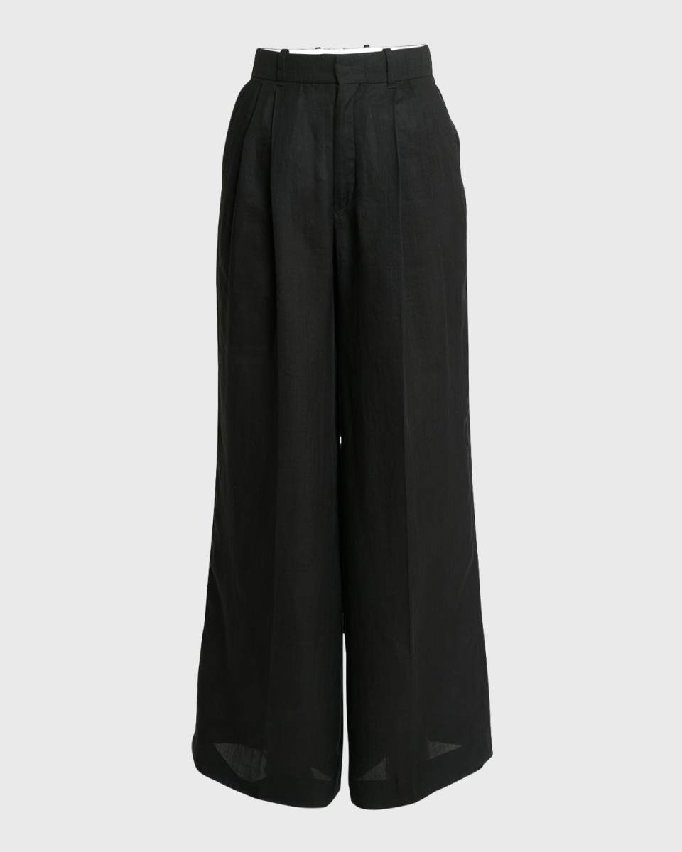 Wide Ramie Voile Sailor Pants With Front Pleats