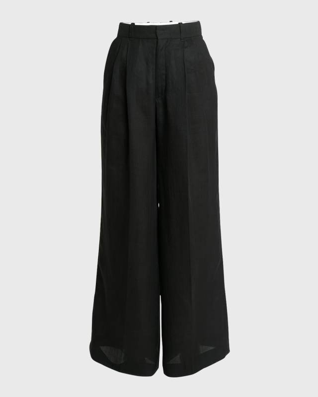 Wide Ramie Voile Sailor Pants With Front Pleats