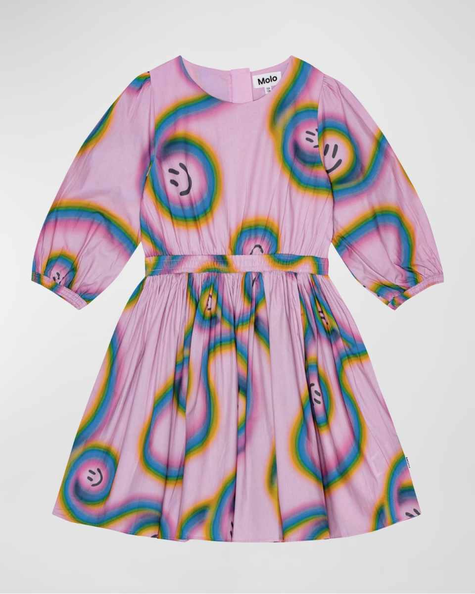 Girl's Choly Happy Face Puff Sleeve Dress, Size 7
