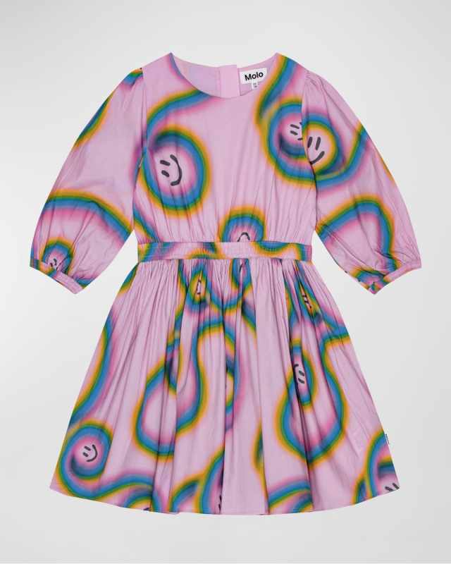 Girl's Choly Happy Face Puff Sleeve Dress, Size 7