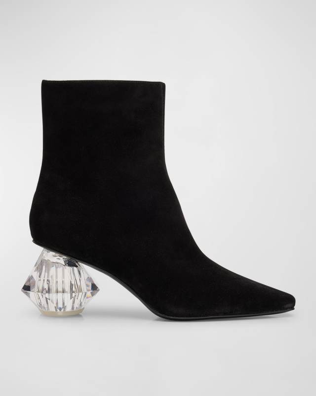 Suede Crystal-Heel Ankle Booties
