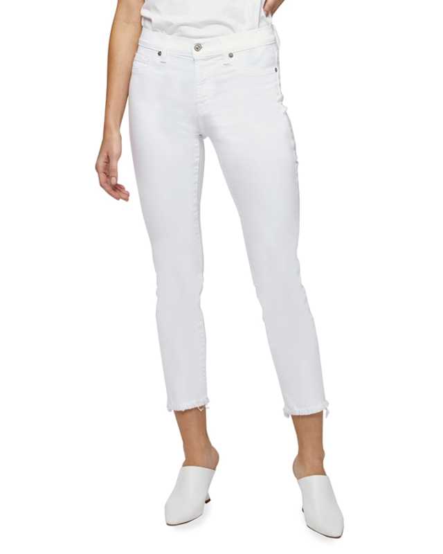 Roxanne Raw-Edge Ankle Skinny Jeans, White