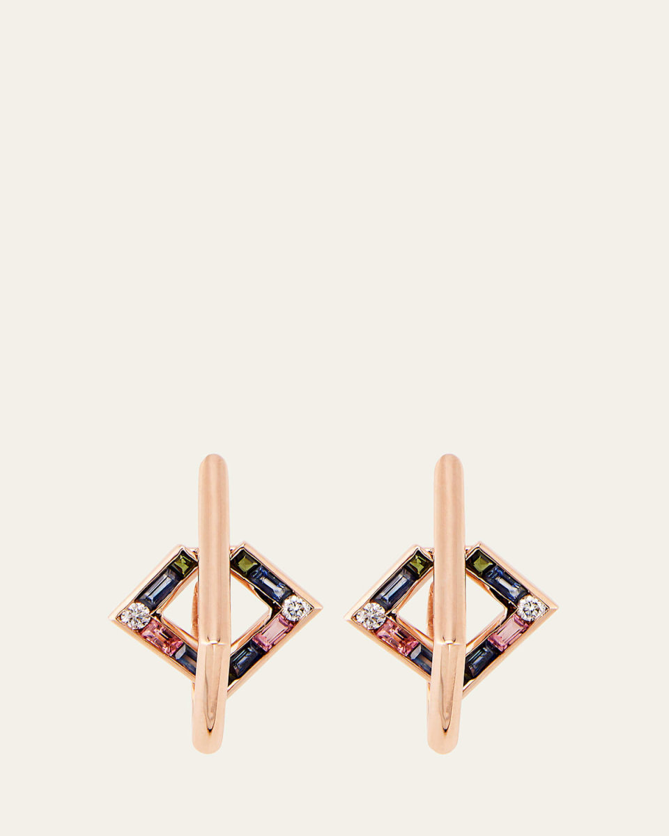 14k Rose Gold Open Square Multi-Stone Earrings