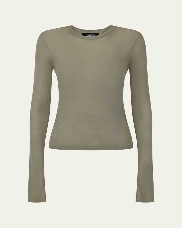Sheer Essentials Long-Sleeve Crewneck Top