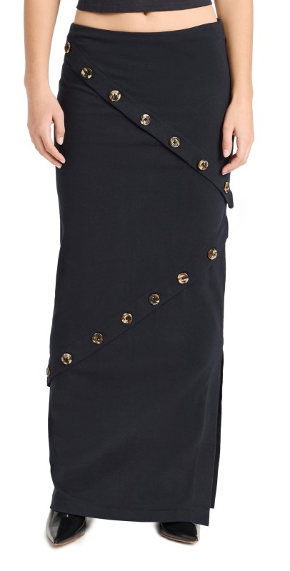 A. W.A. K.E. MODE Fitted Jersey Maxi Skirt Black