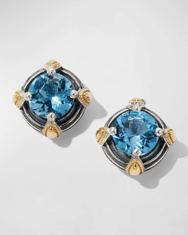 Delos Two-Tone Swiss Blue Topaz Stud Earrings