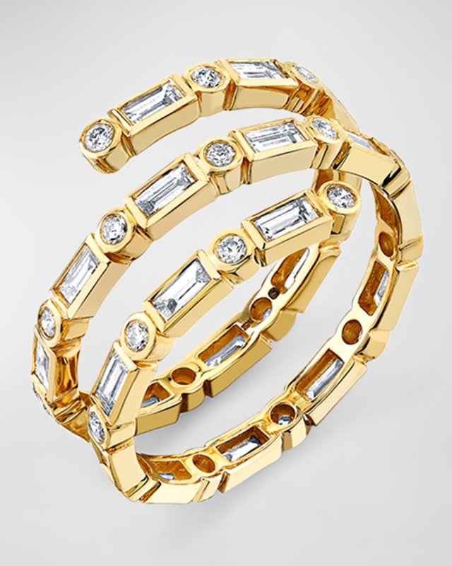 14k Yellow Gold Diamond Coil Ring, Size