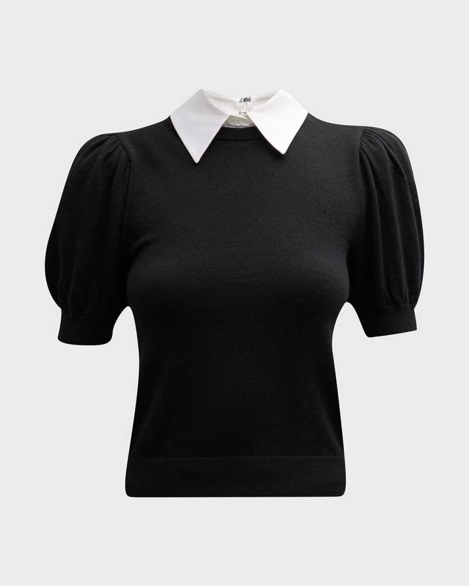 Chase Puff-Sleeve Sweater With Detachable Collar
