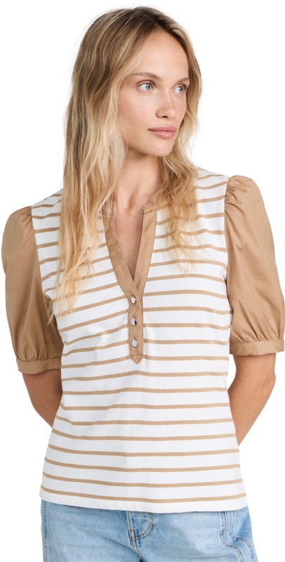 Veronica Beard Jean Kellie Top Off White/Khaki
