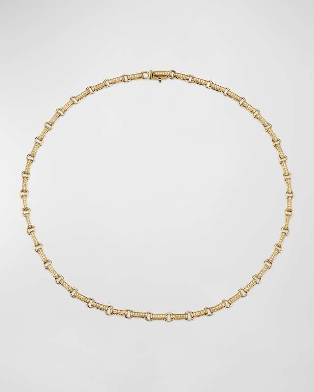 Round Rectangle Link Necklace with Diamonds